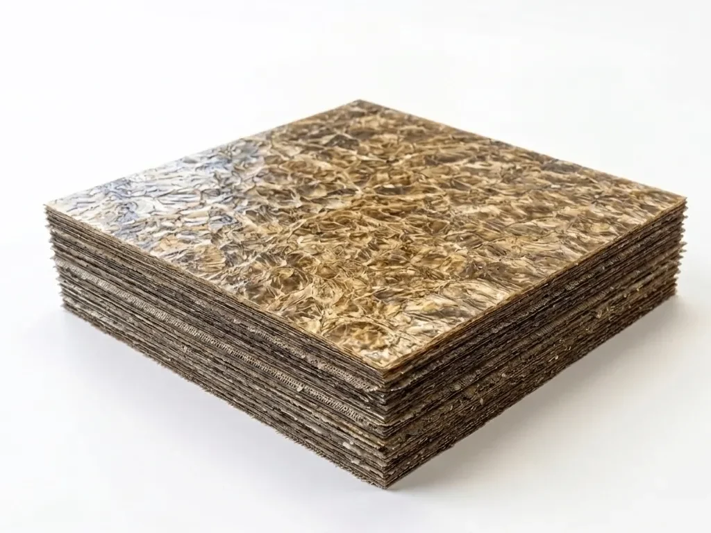 A thick, square stack of heat-resistant micanite sheets.