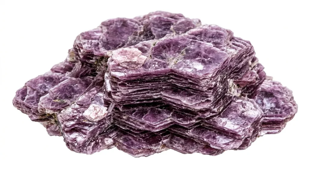Purple Lepidolite mica mineral specimen showing natural layered crystal structure