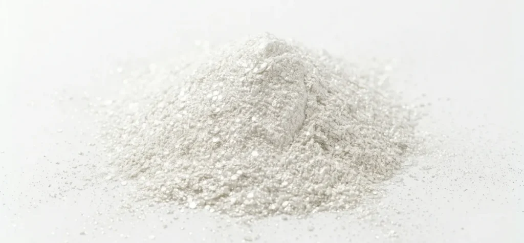 A central pile of brilliant white ground mica powder.