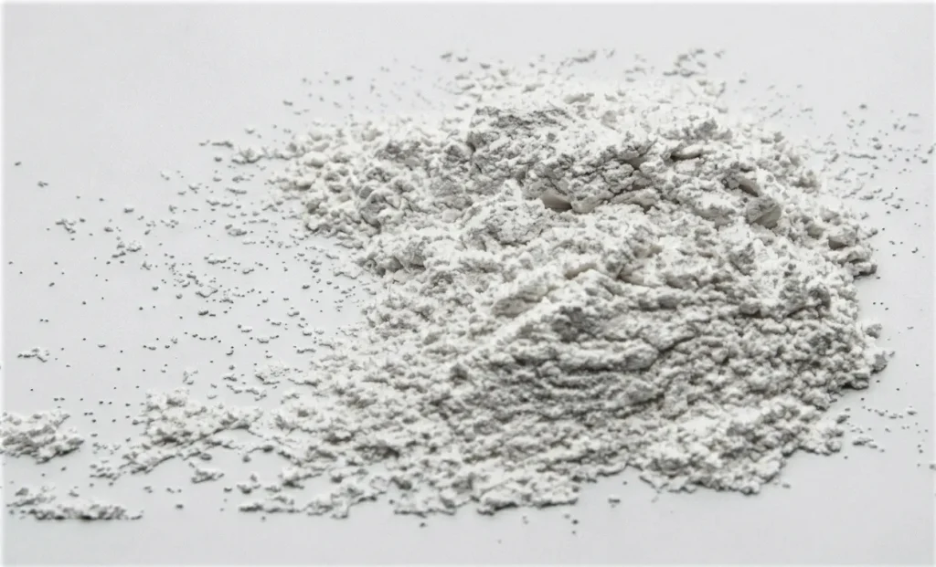 Pearl white mica powder showing a fine, crystalline texture.