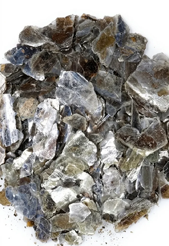 A variety of sizes and natural mineral tones ranging from translucent silver to dark amber.